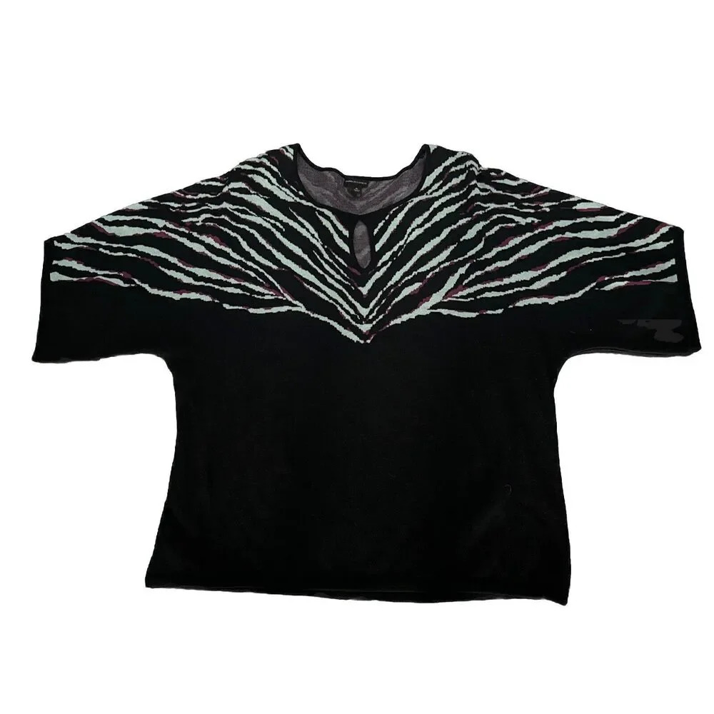 Dana Buchman Womens Raglan Sweater XL  Zebra Black Keyhole Goth Corp Office